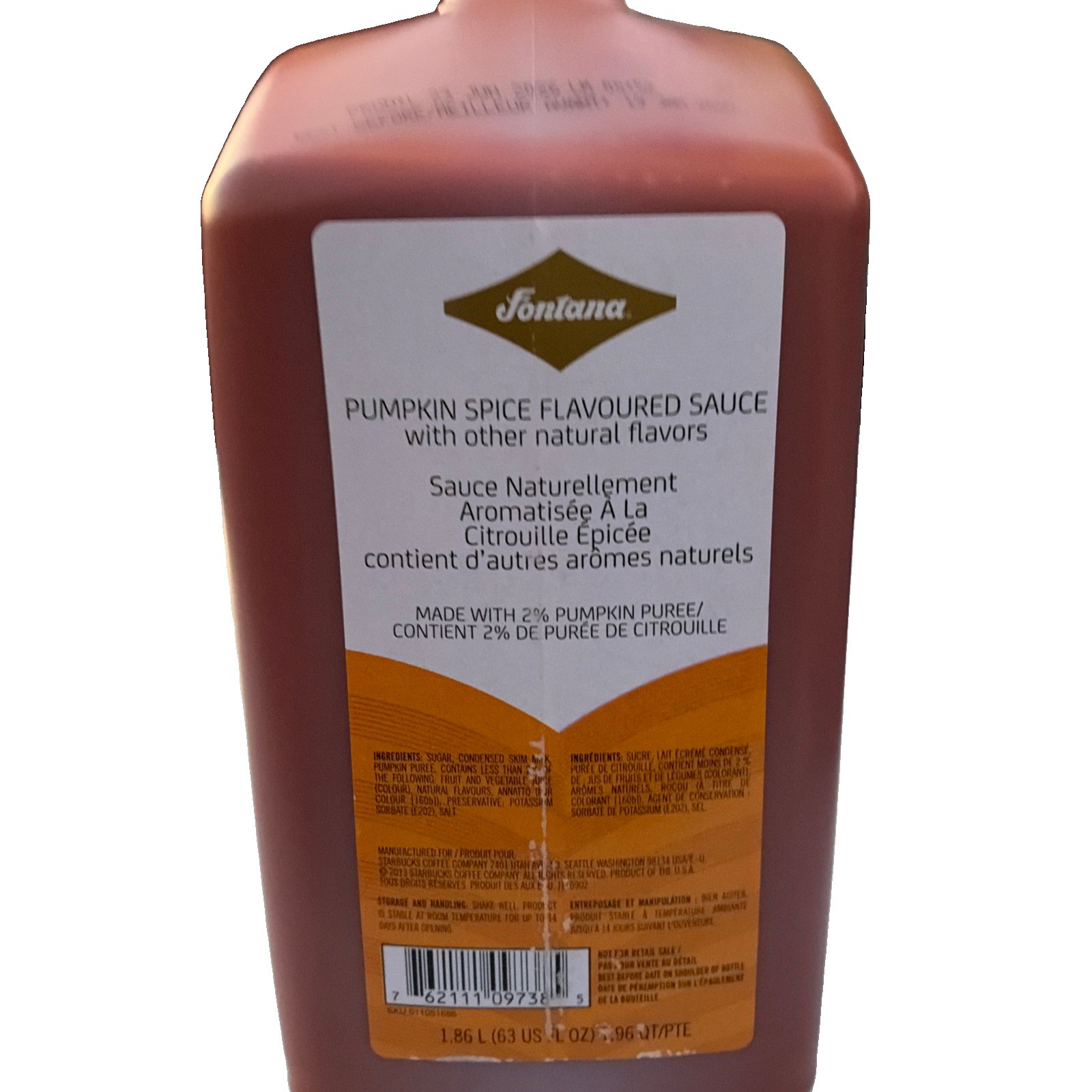 Starbucks Fontana Pumpkin Spice Flavored Sauce 63 oz Sealed BB Jan 2027  