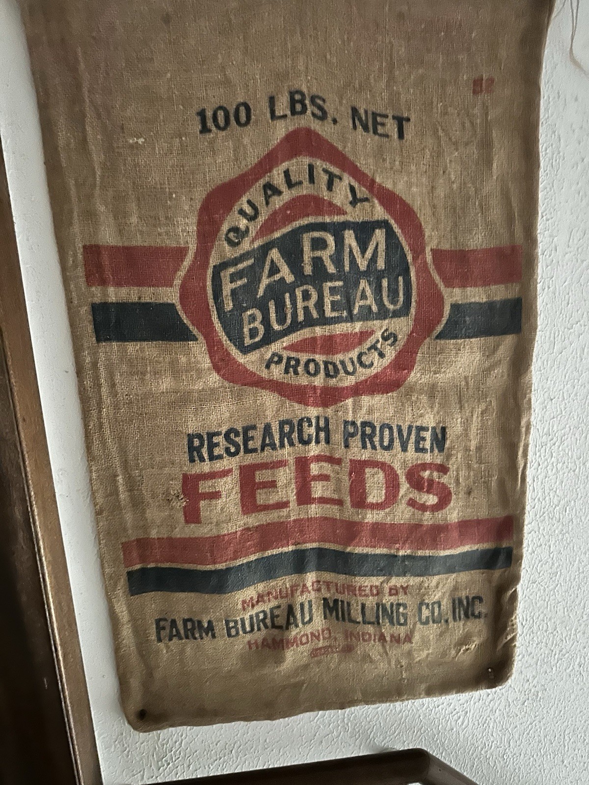 Vintage Farm Bureau Feed Gunny Sack, Burlap, Advertising Old, Office Agent Go