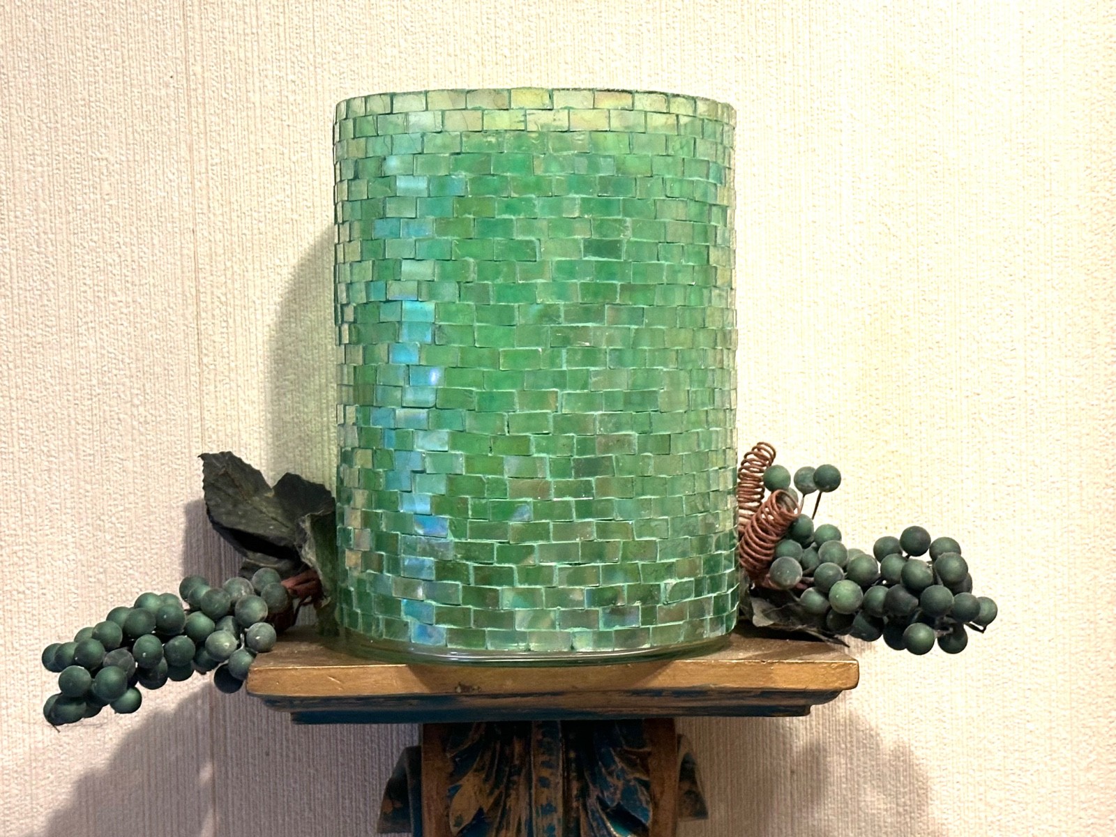 Vintage West Elm Blue Mosaic Hurricane Candle Holder Medium NIB SKU 795005 2011