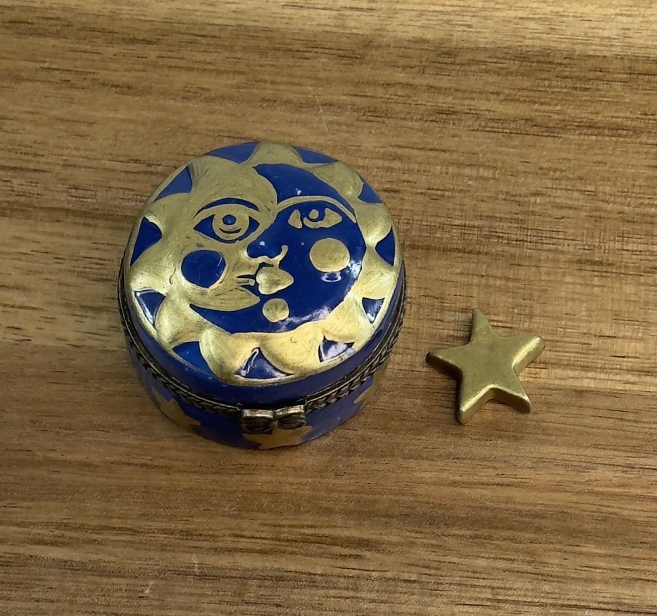 Porcelain Hinged Trinket Box Moon Sun And Stars