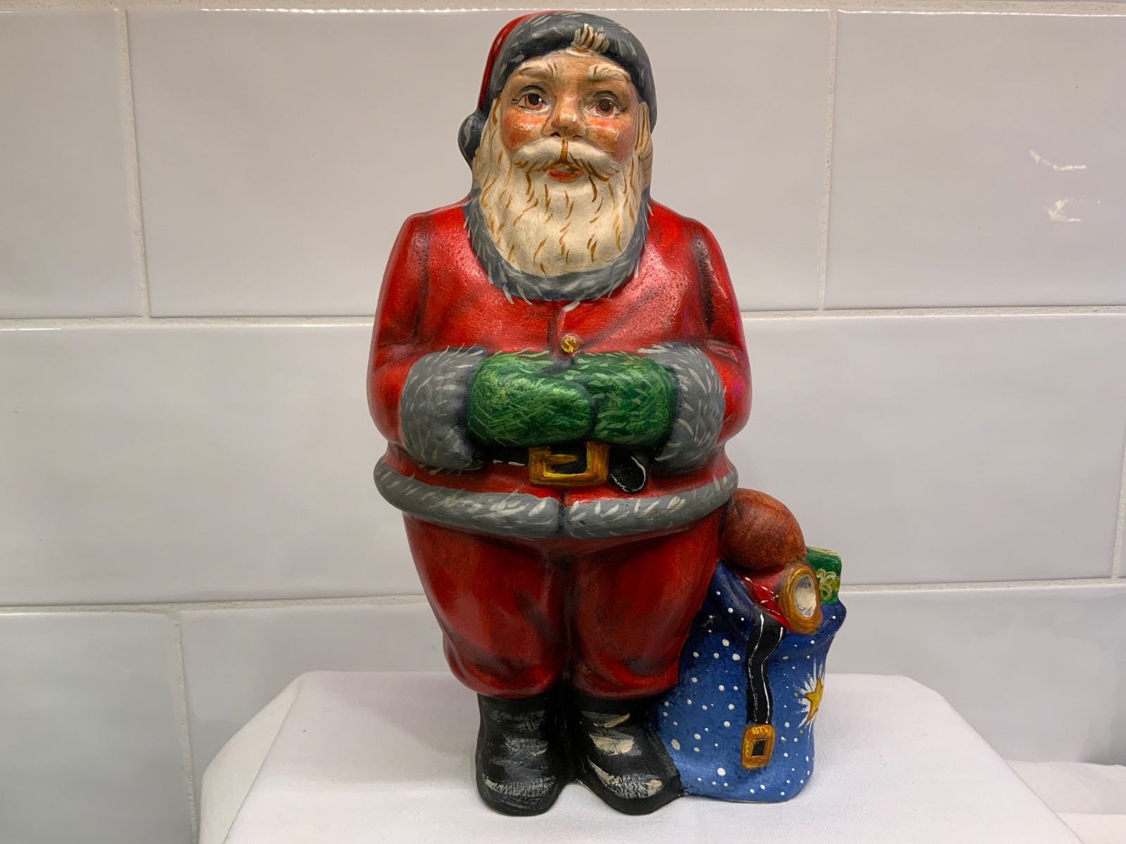 Vaillancourt 1993 4Th Annual Starlight #594 Large Santa w/ Star on Blue Toy Bag