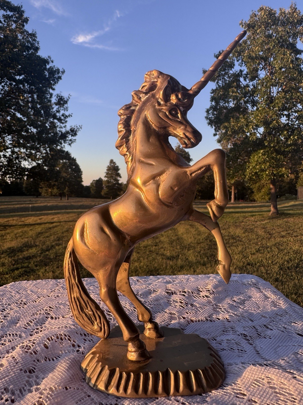Vintage Heavy Solid Brass Rearing Unicorn Figurine Statue 9” Mid Century Decor
