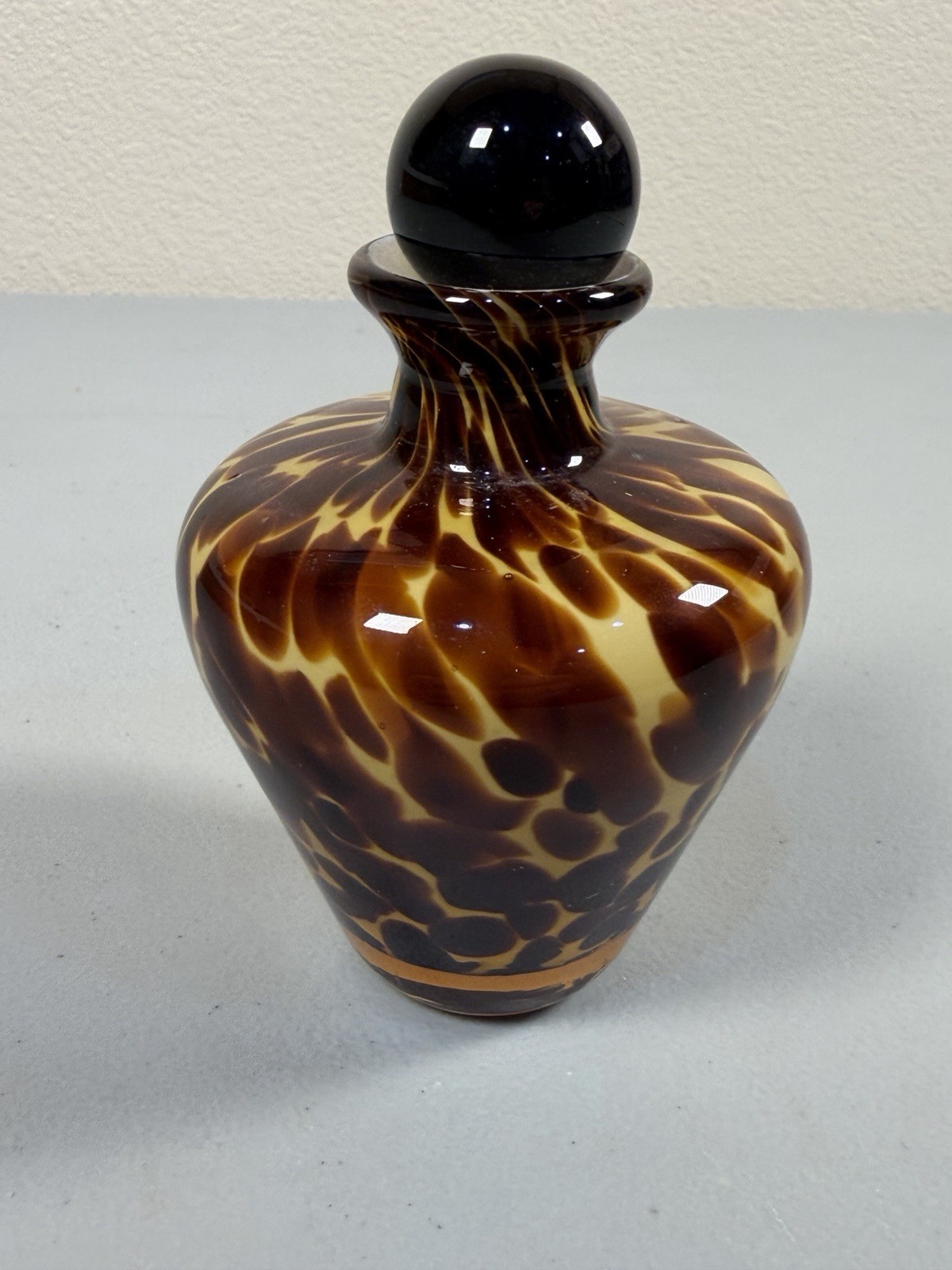 Vintage Murano Style Amber Tortoise Shell Perfume Bottle With Stopper 5” Tall
