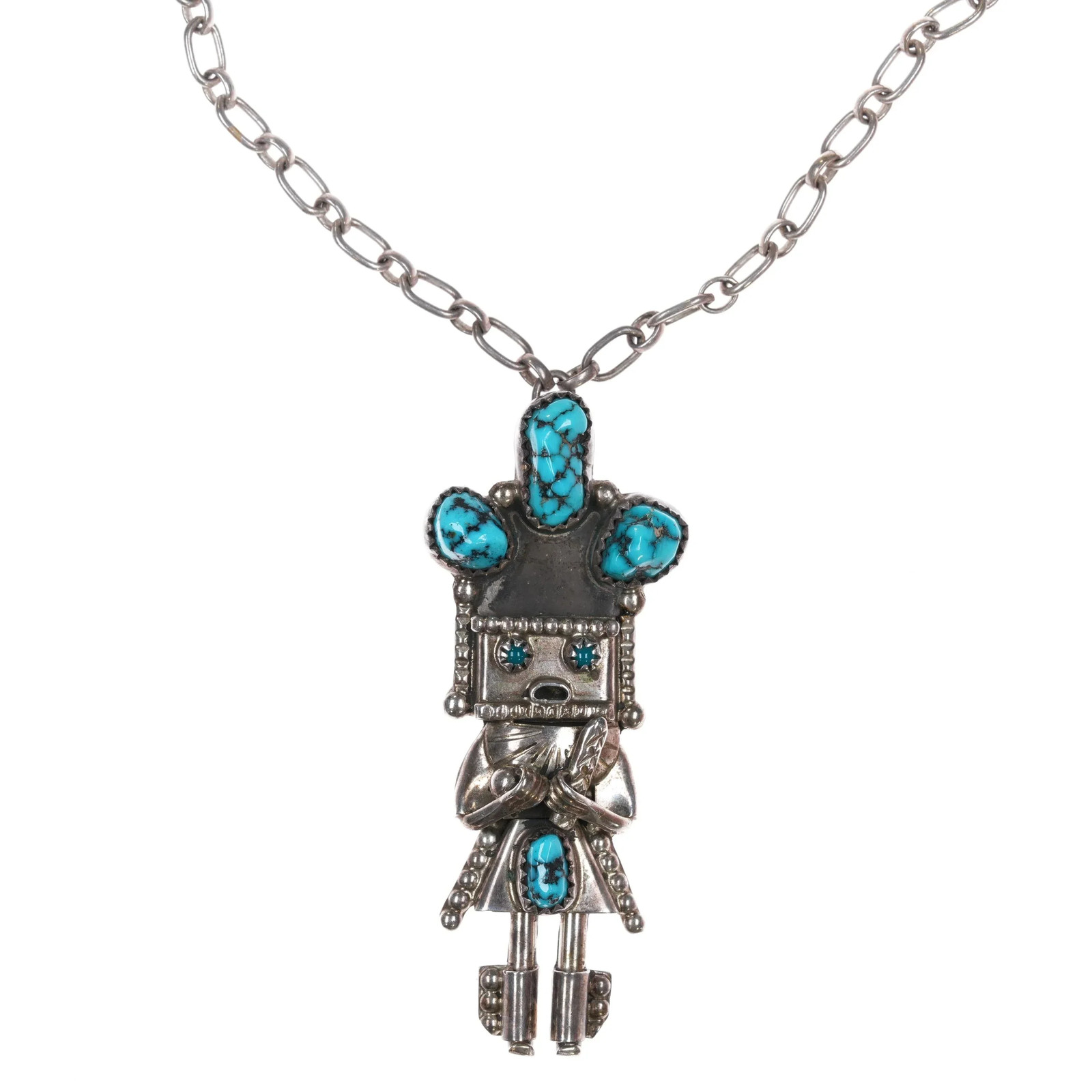 Doris Smallcanyon Navajo sterling Kachina pendant/pin w/Kingman turquoise