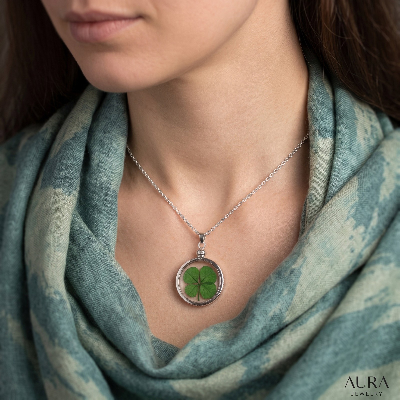 Four Leaf Clover Silver Pendant Necklace with 18 inch Chain