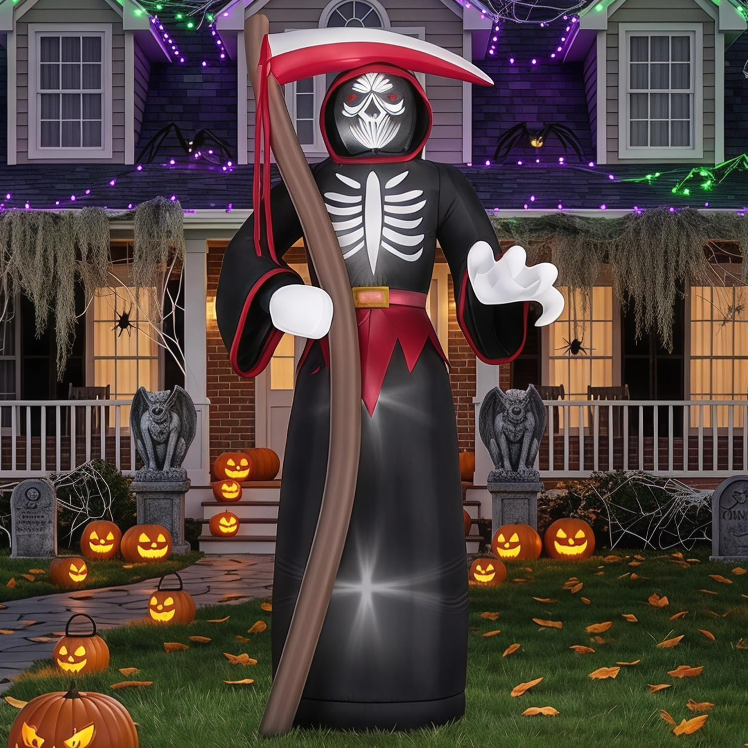 8FT Halloween Inflatables Outdoor, Giant Grim Reaper Blow up Yard Decor