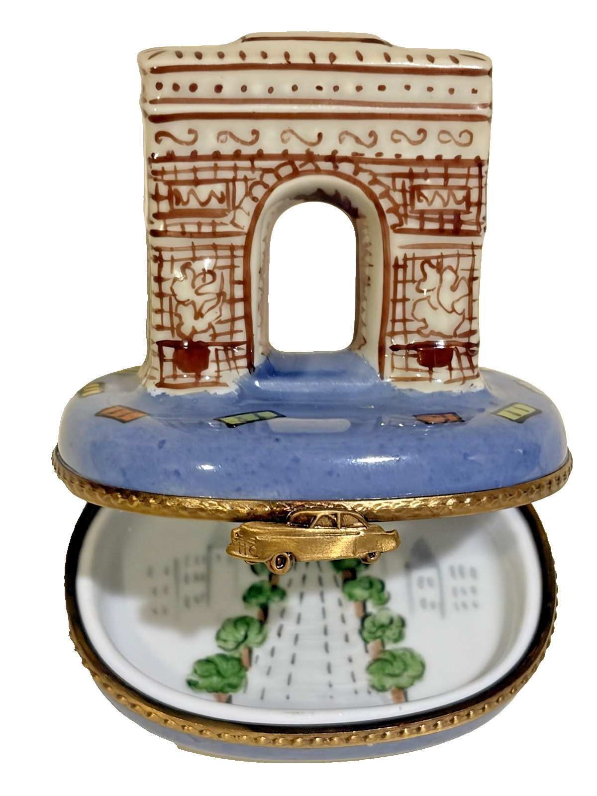 LIMOGES PEINT MAIN Trinket Box-PARIS Landmark ARC de TRIOMPHE-Artist Signed LD