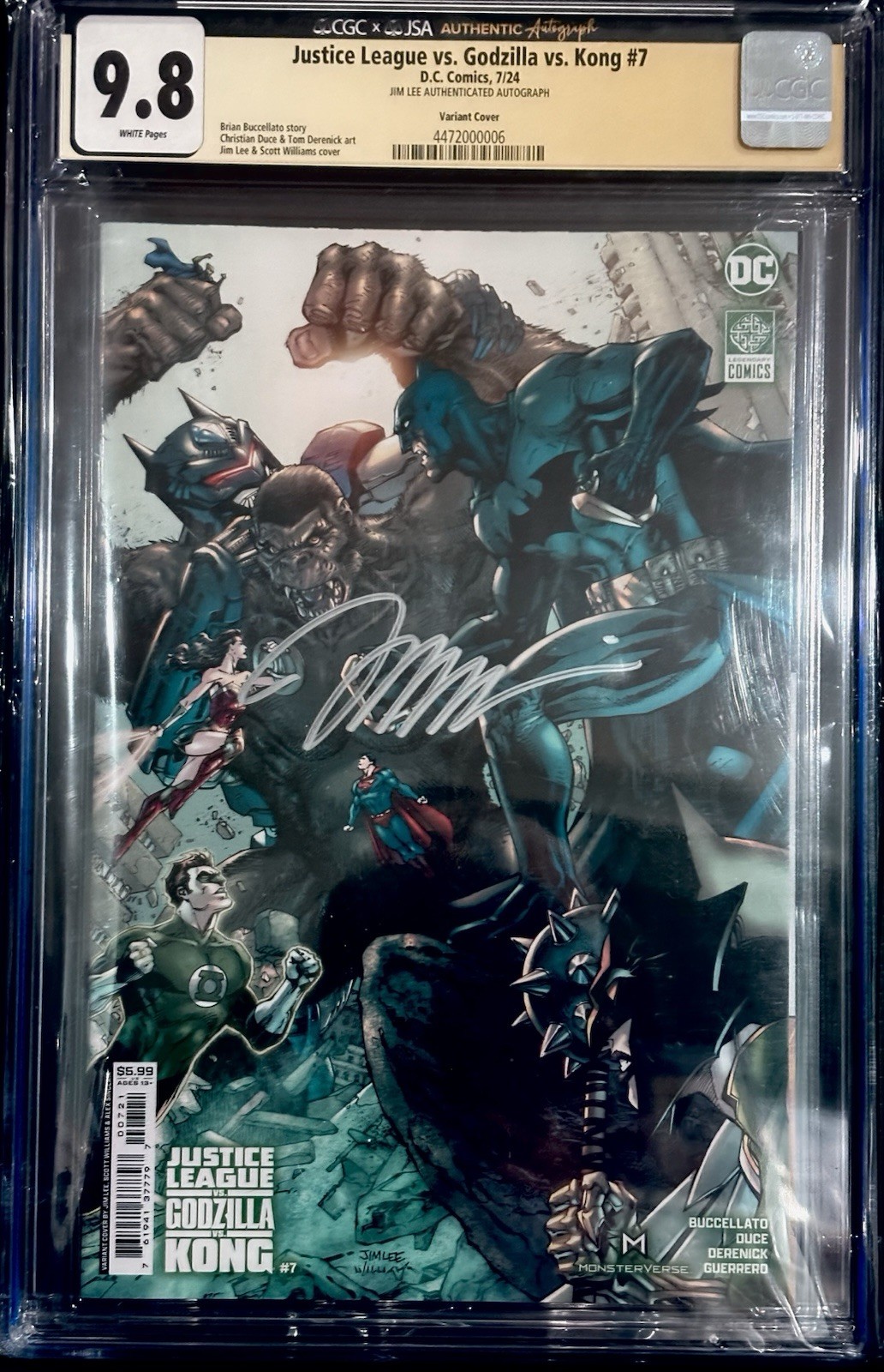 DC Comics Justice League vs. Godzilla vs. Kong #7 SS  Jim Lee CGC JSA 9.8