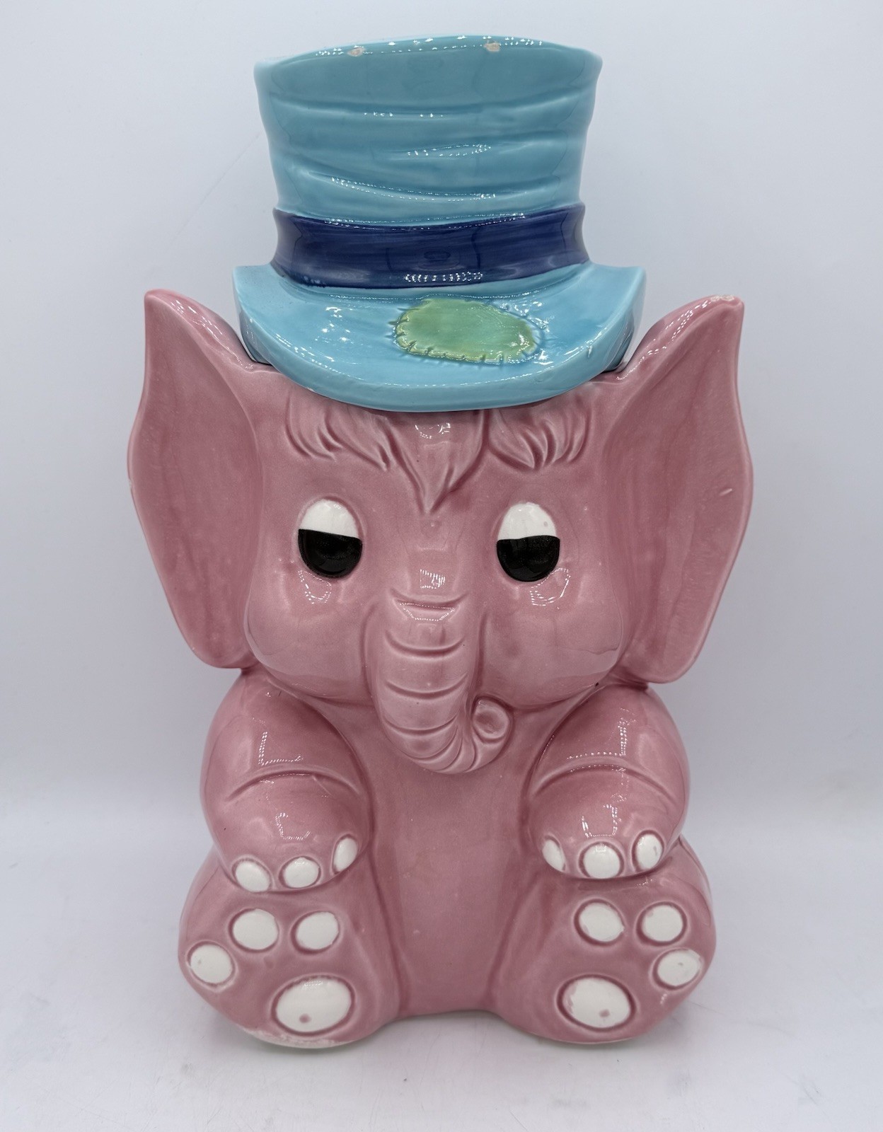 Vintage Pink Elephant Cookie Jar Top Hat Ceramic Kitsch MCM 1950s Rare 12”