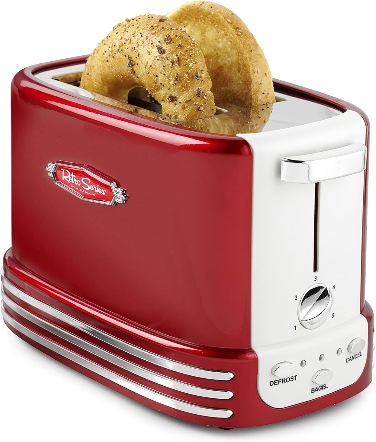 Retro Wide 2-Slice Toaster, Vintage Design with Crumb Tray, Cord Storage & 5 Toa