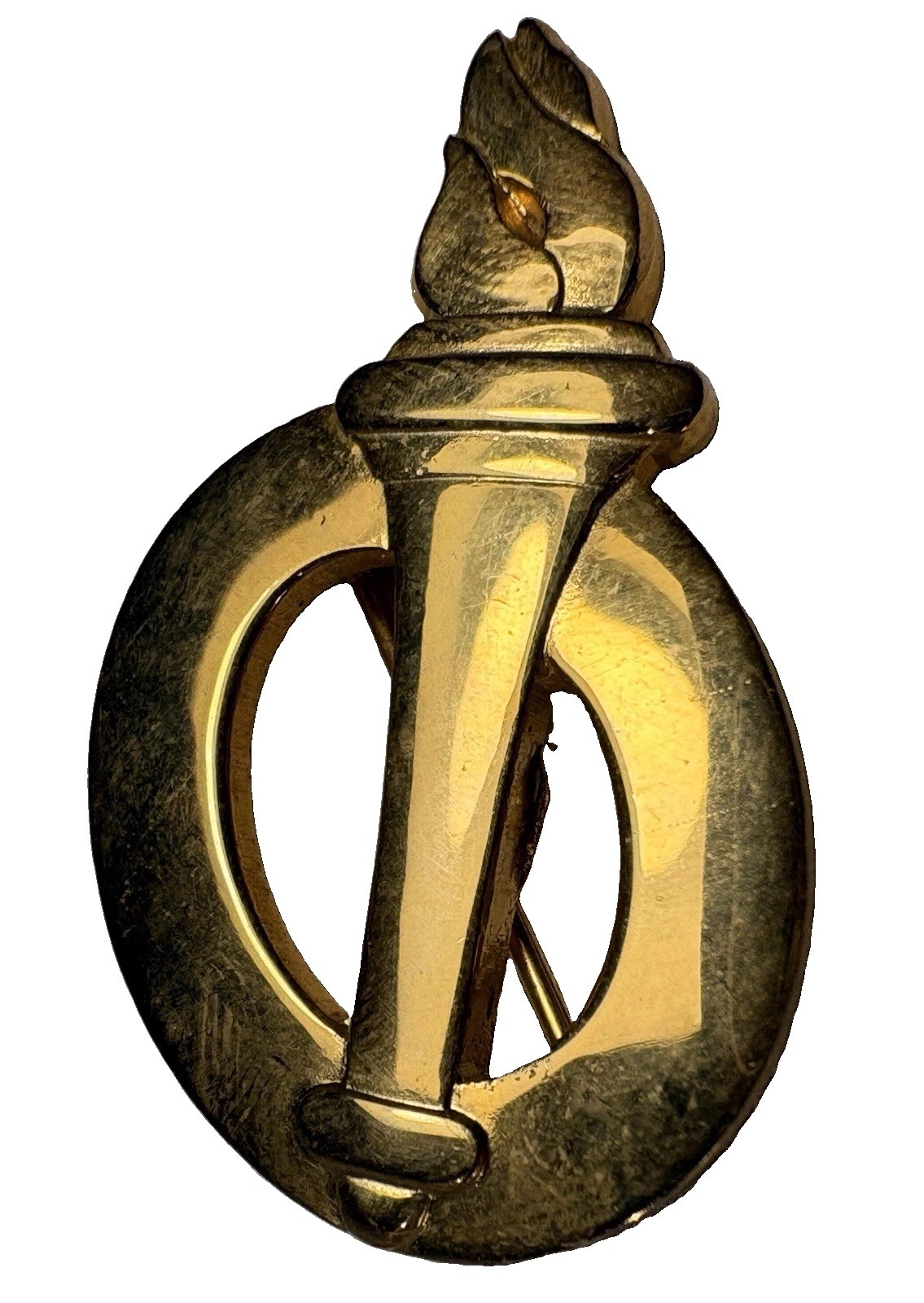 DAR NSDAR GOLD TONE TORCH BROOCH PIN AWARD DAUGHTERS AMERICAN REVOLUTION VTG USA