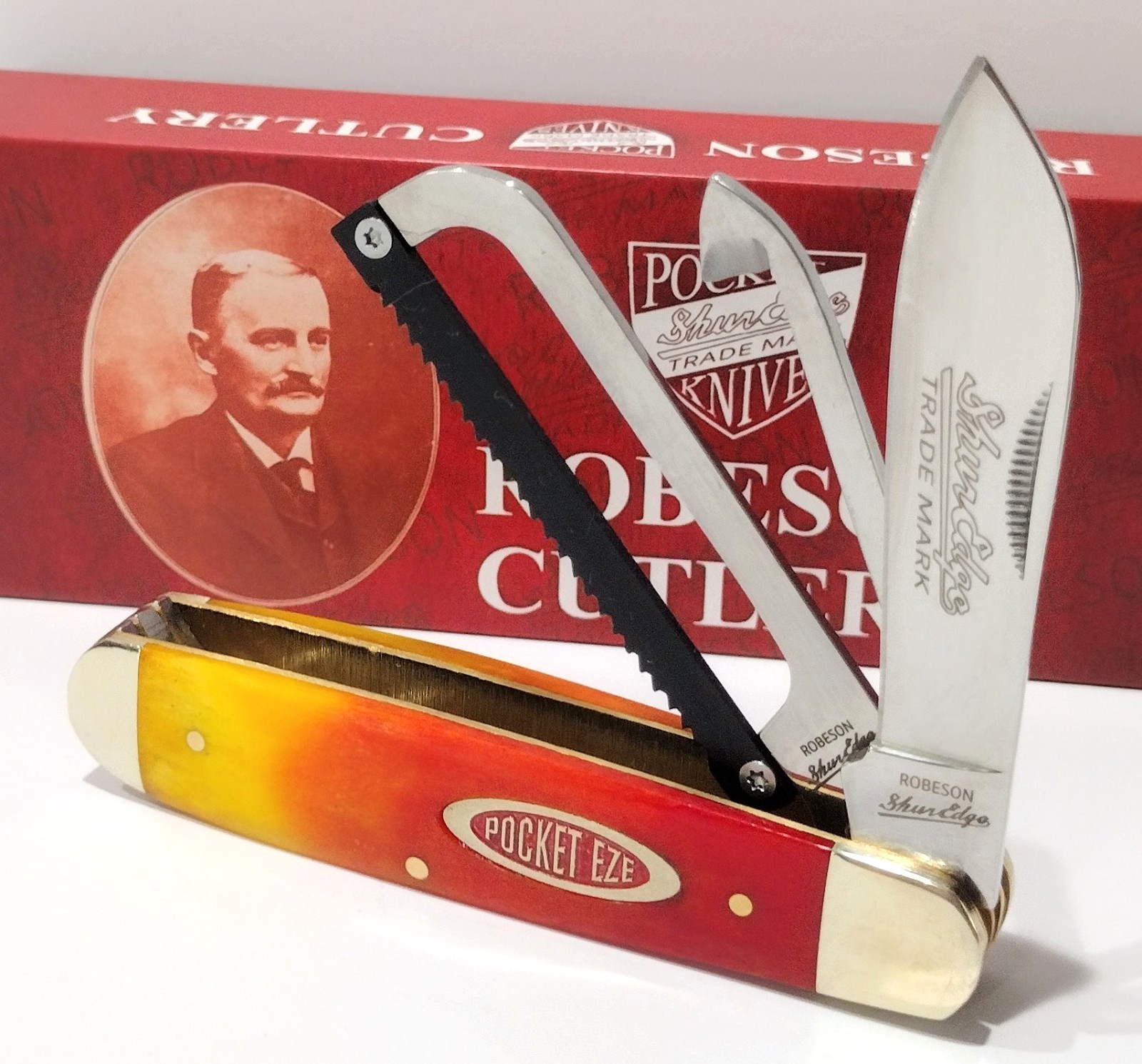 Robeson Gamecock Red Yellow Bone Folding Knife Saw Hoof Pick Camping Multi-Tool