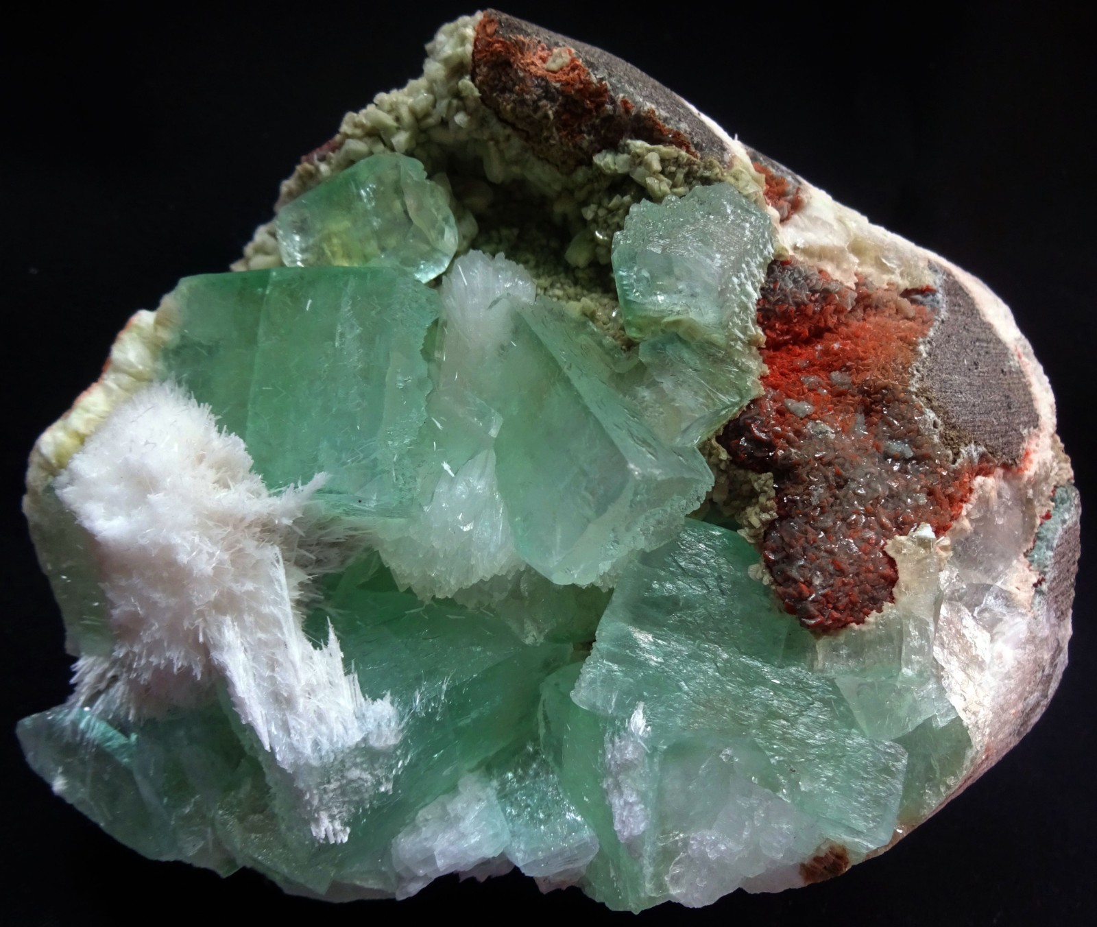STUNNING GREEN APOPHYLLITE CUBES W/ STILBITE & MORDONITE ON MATRIX MINERALS SPEC
