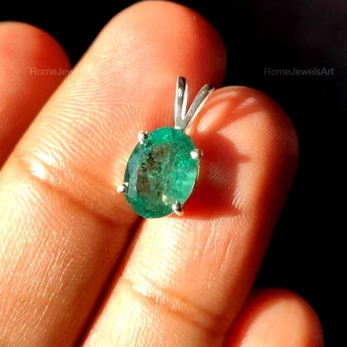 Natural Certified 15Ct Green Emerald Oval IGL Loose Gems 925 Silver Pendant 6JHN