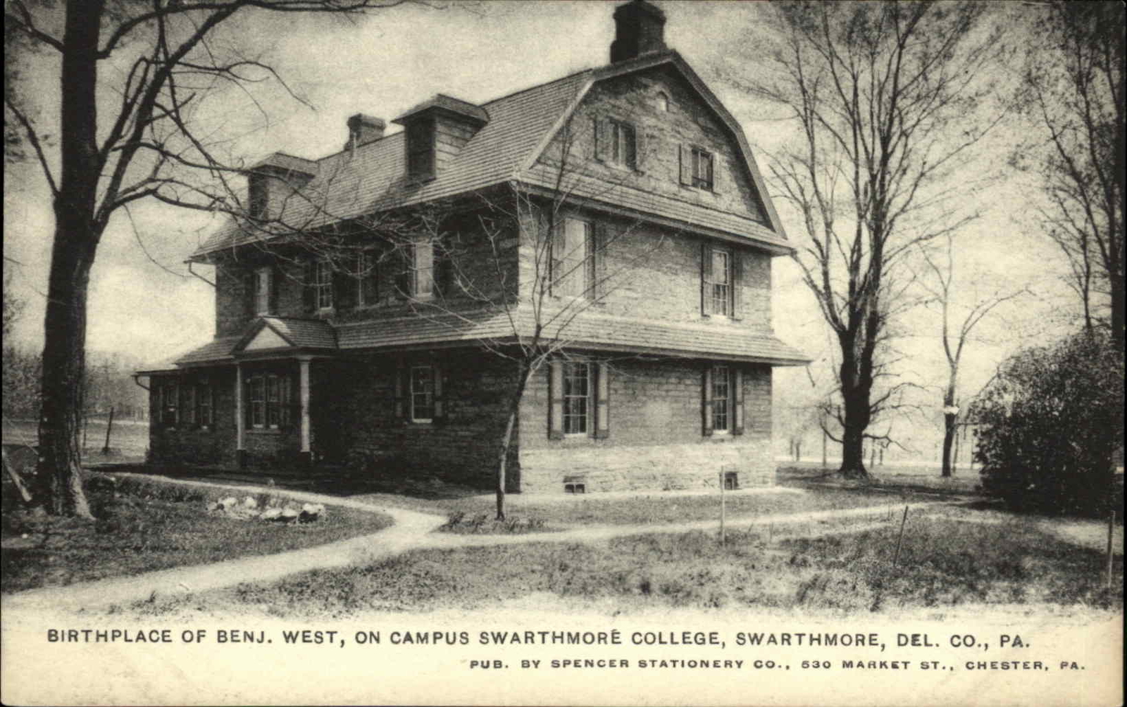 Swarthmore College Pennsylvania PA Benjamin West Birthplace c1910 Postcard