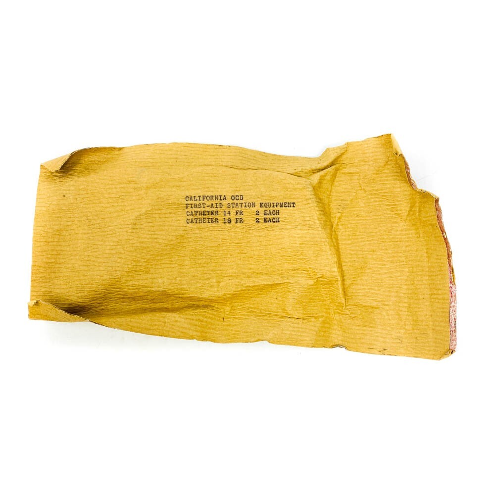 California OCD First-Aid Station Equipment Catheter 2x 14 FR 2x 18 FR Dated 1953