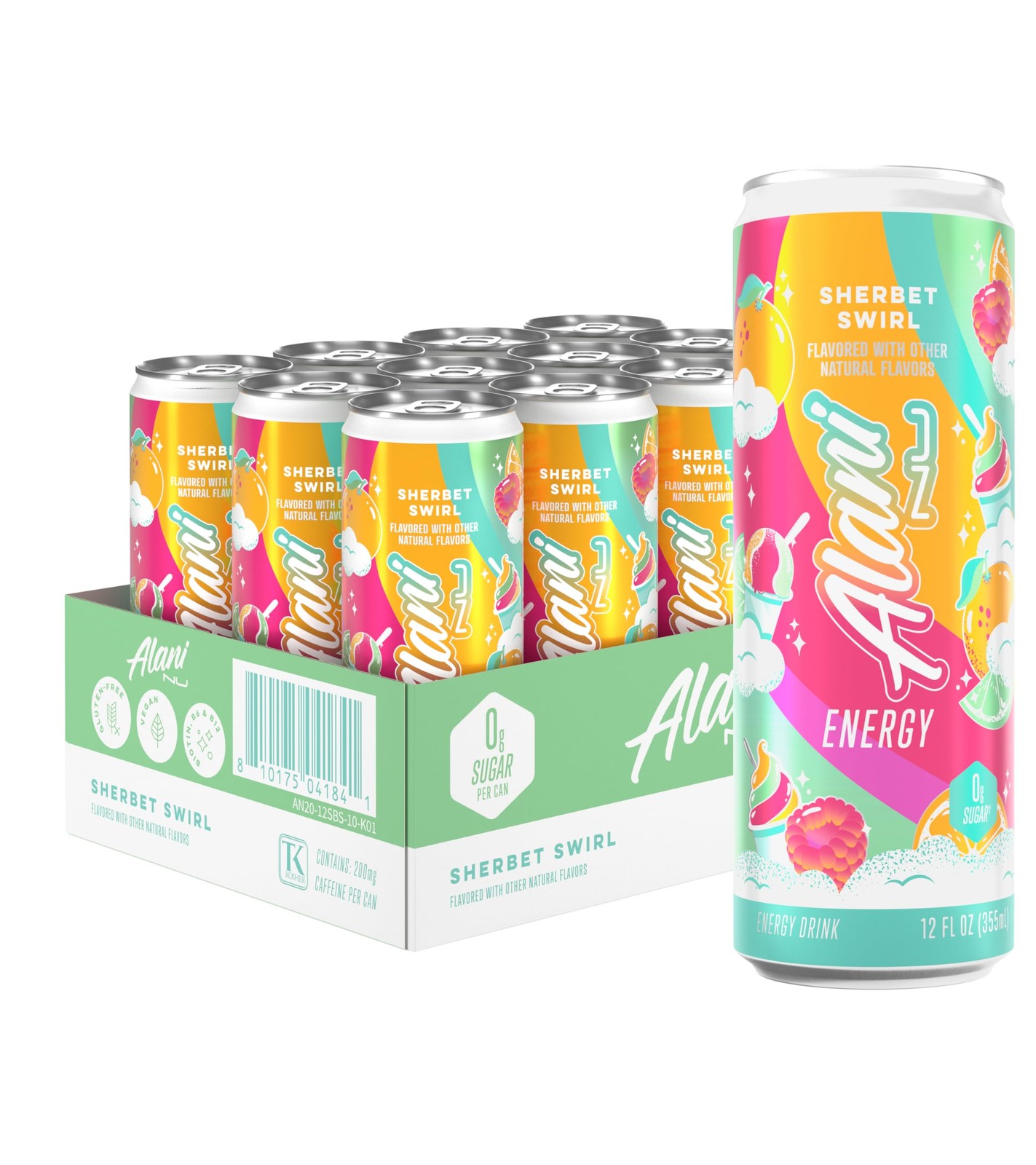 Alani Nu Sherbet Swirl Sugar Free Energy Drink (Pack of 12) Liquid