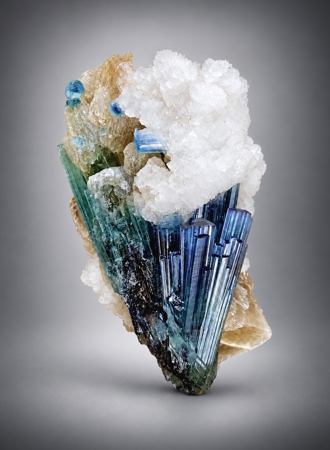 Natural Indicolite Tourmaline Cluster With Muscovite & Albite From Afghanistan