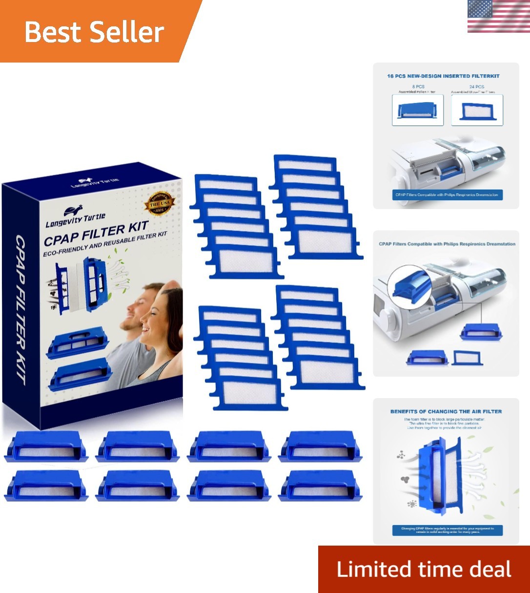32-Pcs CPAP Filter Kit for Philips DreamStation 1 Includes 8 Pollen & 24 Ultra-