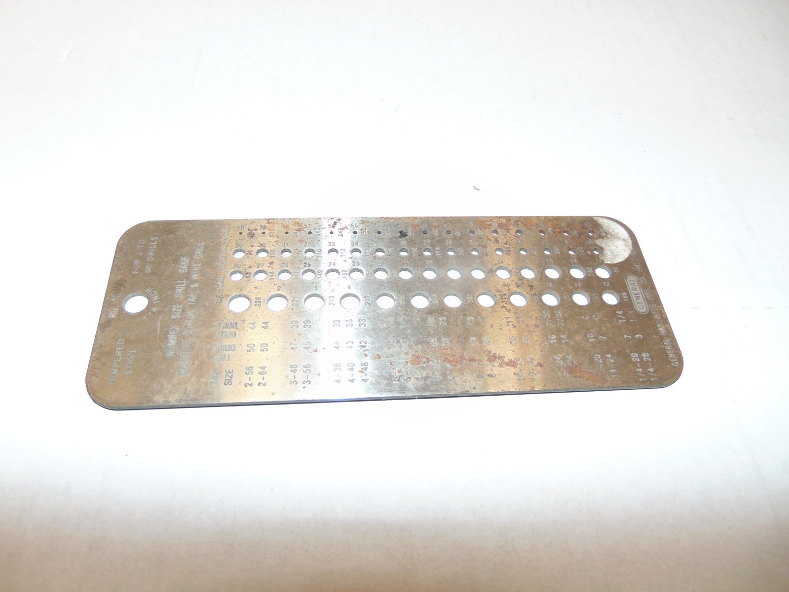 Vintage General Hardware #15 Drill & Wire Gauge Index for Machine Screw Taps