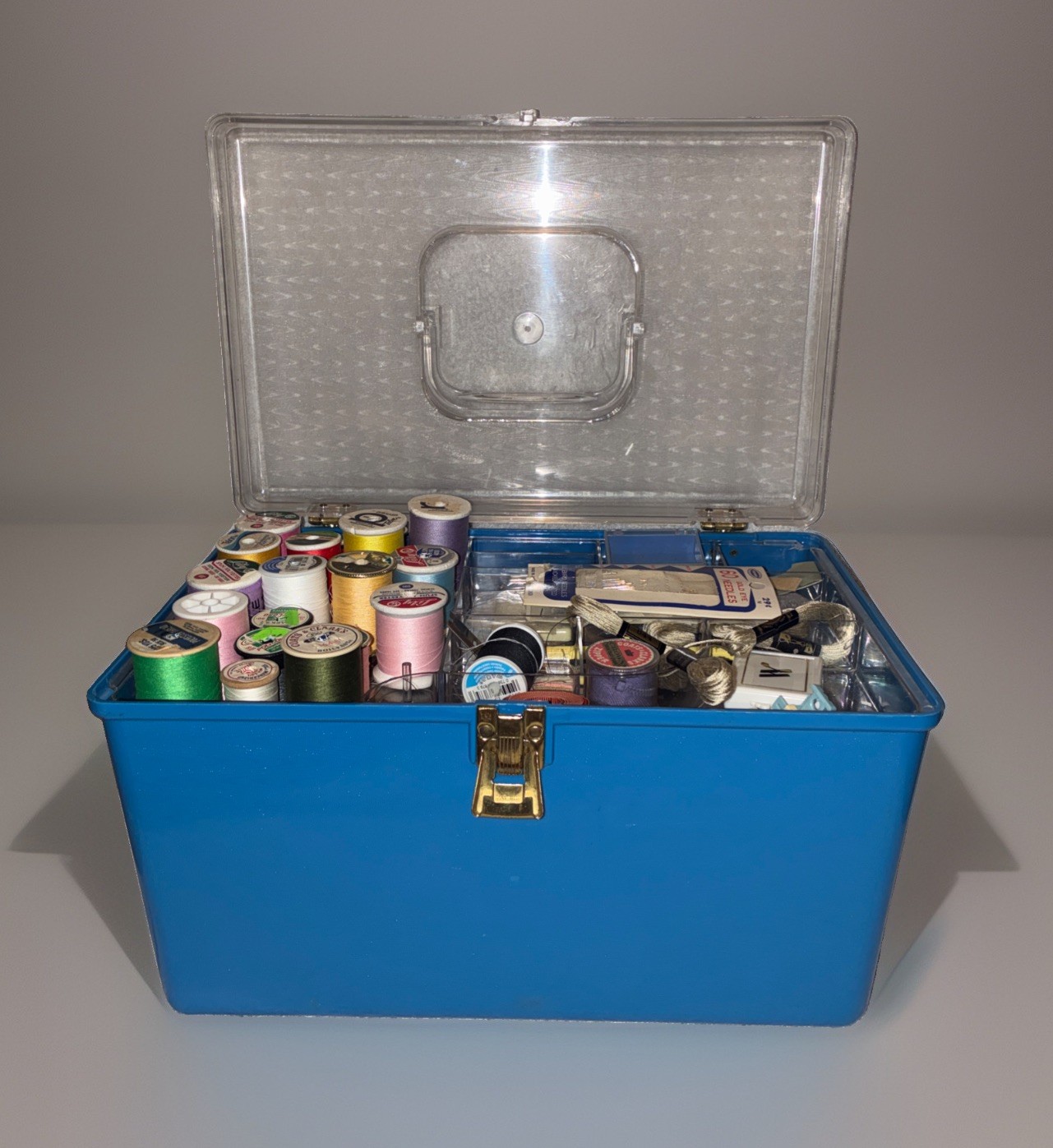 Vtg Wilson Wil-Hold Sewing Box Filled with Supplies Thread Needles Buttons More