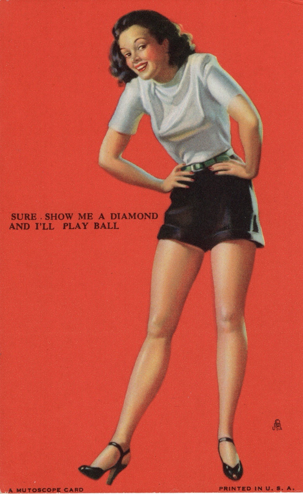 1940s Mutoscope Pin-Up Arcade Card Sure Show Me a Diamond I\'ll Play Ball Mozert