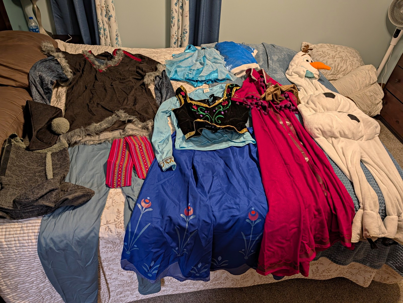 Disney Frozen Costume Lot, Olaf 4T, Elsa 2T, Christoph L/XL Adult, & Ana L Adult