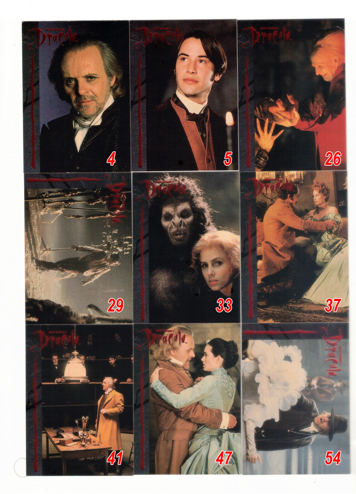 1992 TOPPS BRAM STOKER\'S DRACULA TRADING CARDS – INDIVIDUAL SINGLES