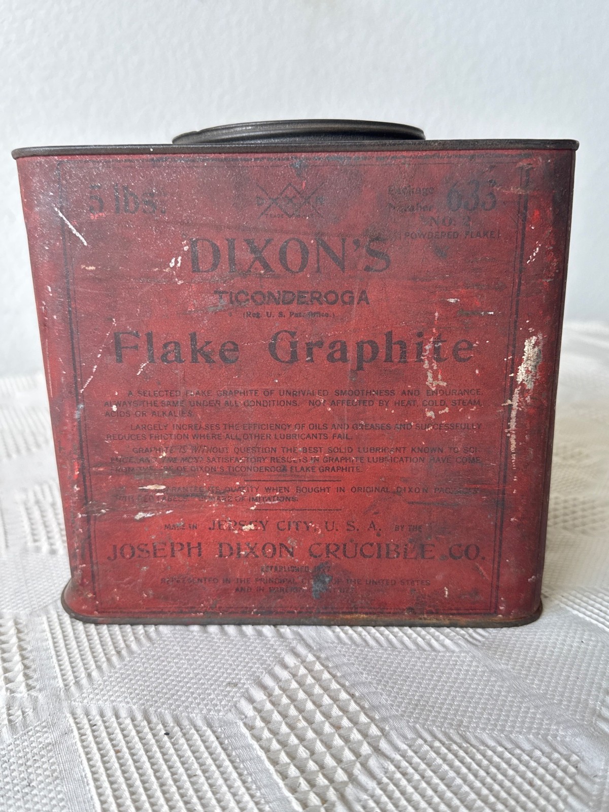 Dixons Ticonderoga Flake Graphite Vintage Red Tin Can Joseph Dixon Crucible Co