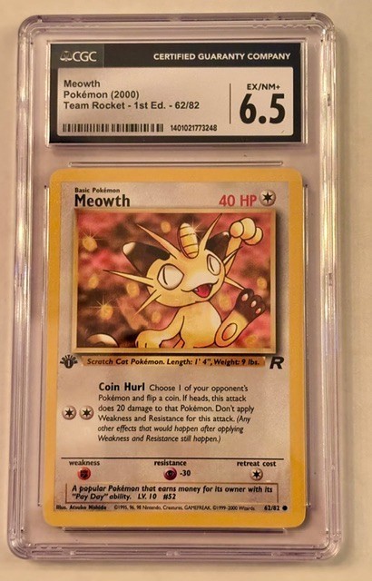 2000 Pokemon Team Rocket Meowth 62/82 1st Edition CGC 6.5 Vintage WOTC