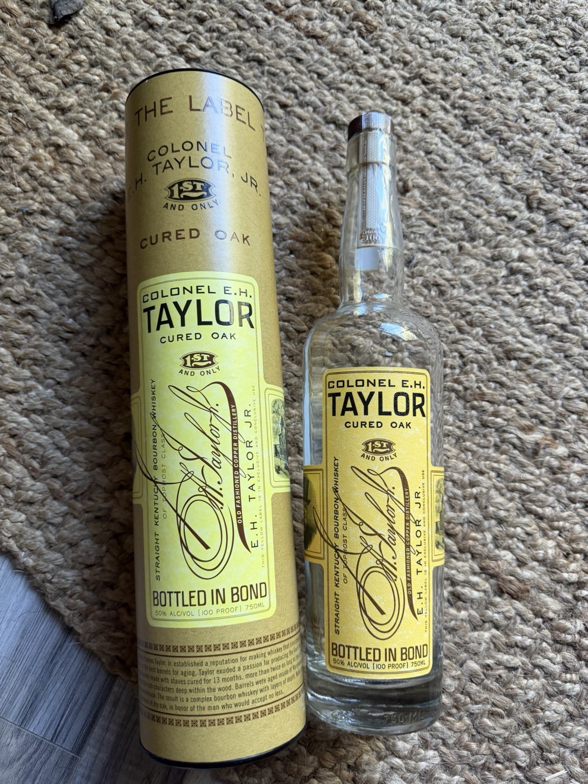 Colonel E.H. Taylor  Cured Oak Empty Bottle & Tube Rare - Excellent Condition 