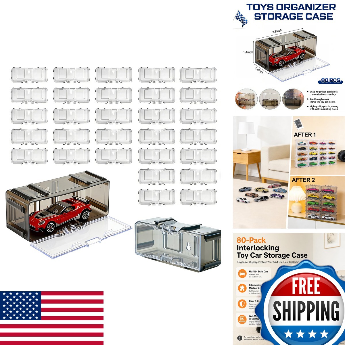 80-Pack Model Car Storage Case for 1/64 Scale Die-Cast Cars - Black