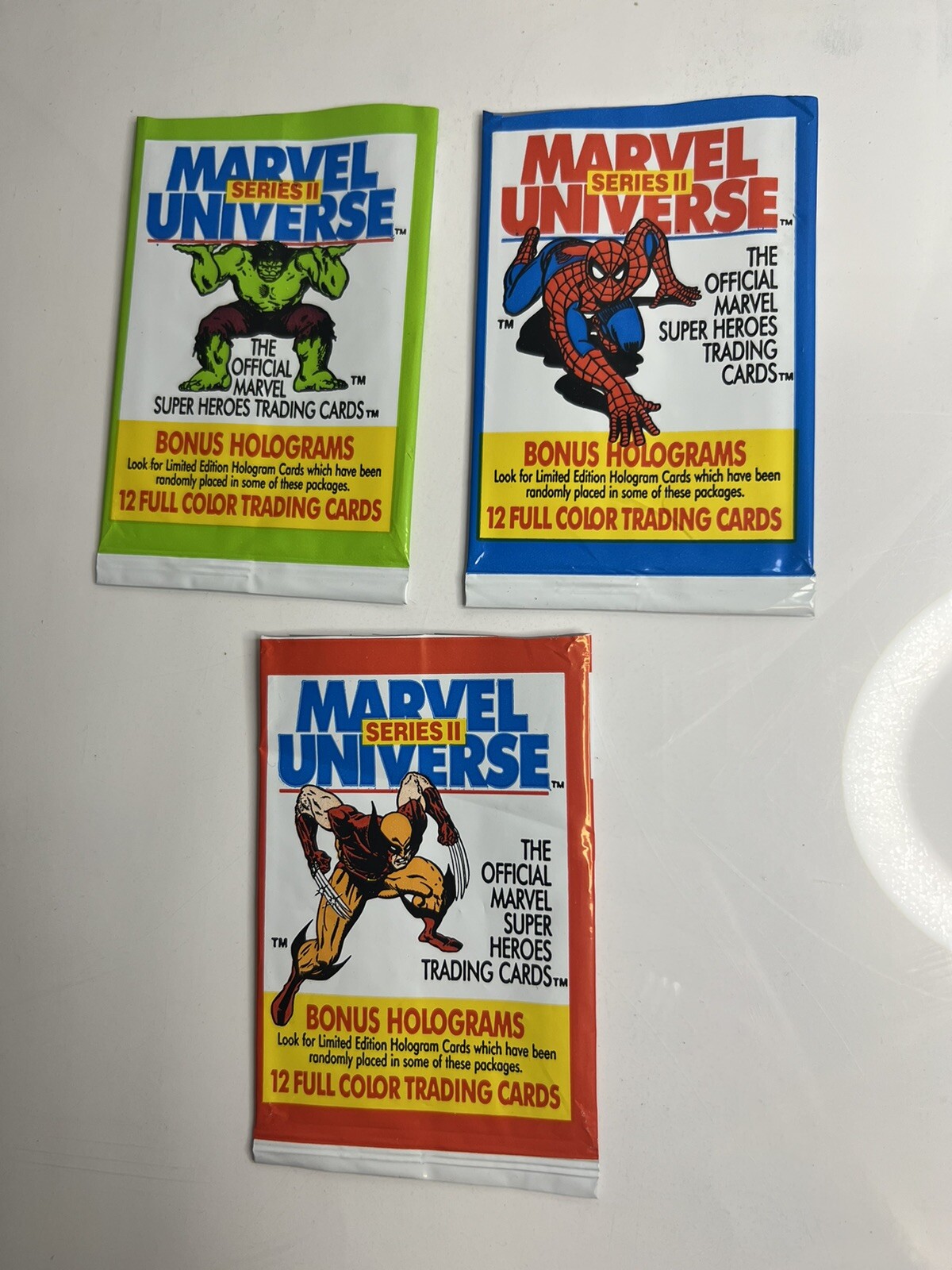 Vintage MARVEL UNIVERSE SERIES 2 - Set of 3 Wrappers - Impel 1992 Cut Tops