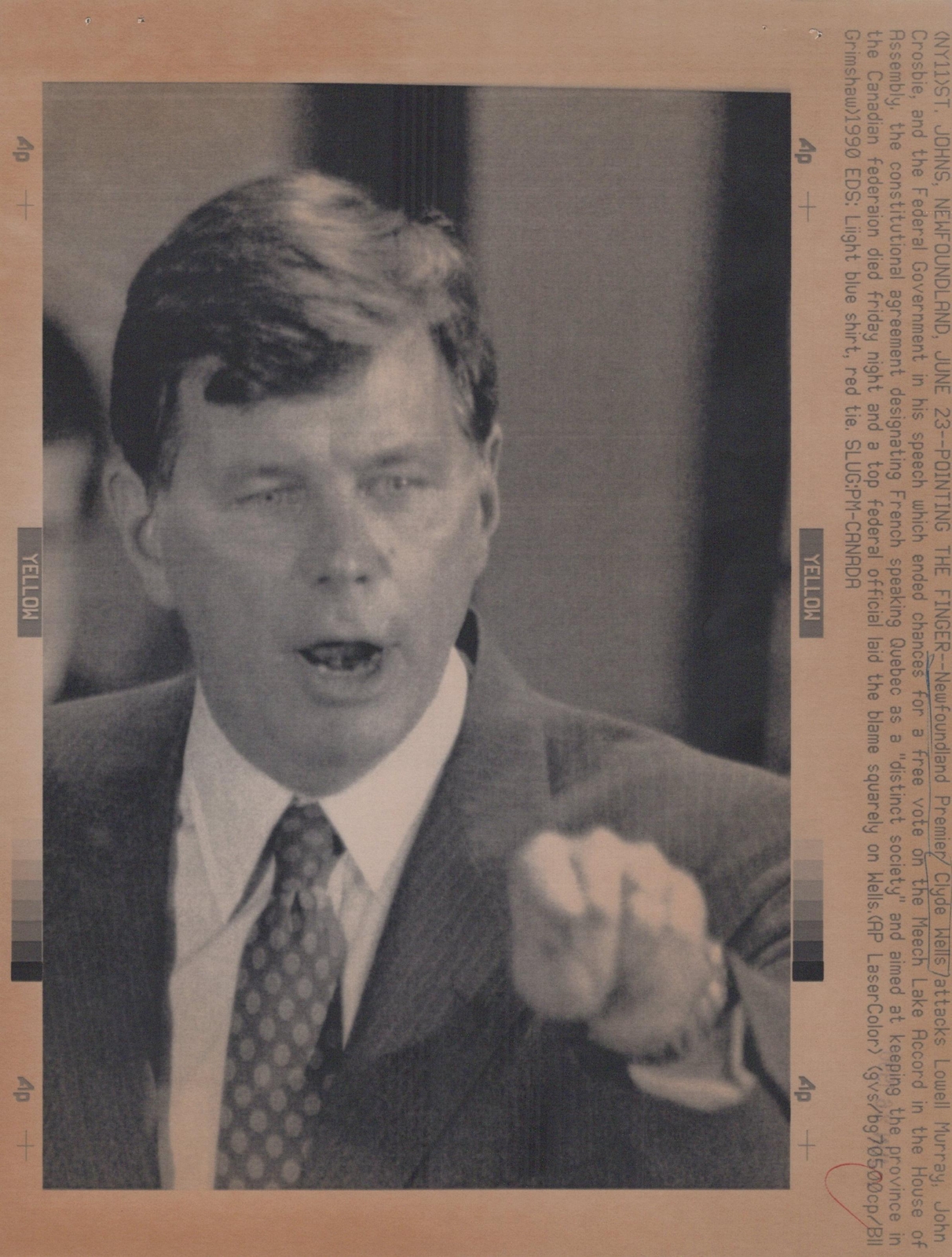 1990 Clyde Wells Speech Meech Lake Accord St. John\'s Original Rare Press Photo