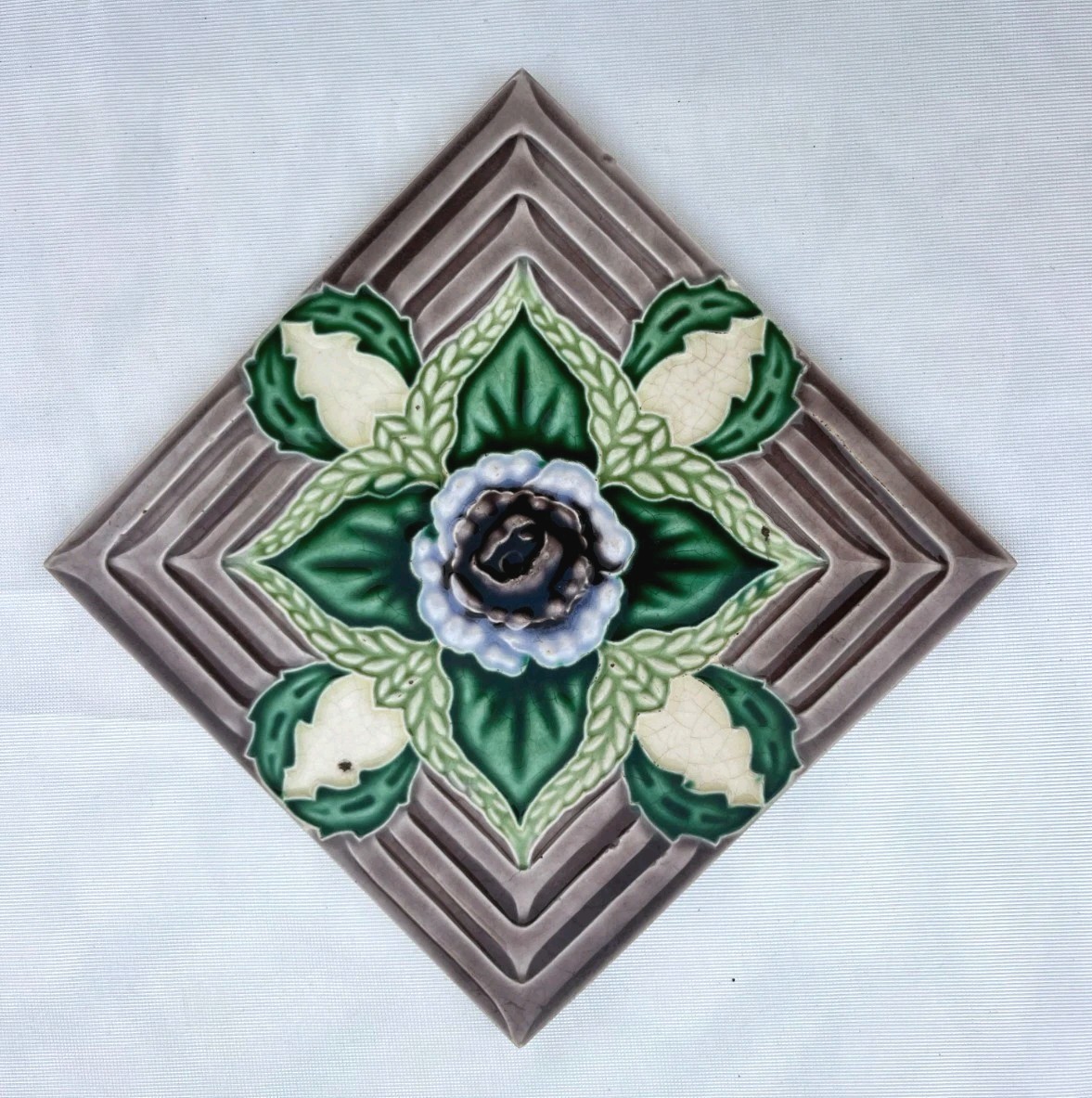 RARE VINTAGE CERAMIC FLOWER TILE M.S TILE WORKS MADE IN JAPAN COLLECTABLE 