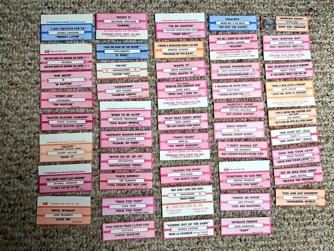 NEW OLD STOCK JUKE BOX TITLE STRIPS most R&B SOUL MOTOWN DISCO FUNK ROCK no dups
