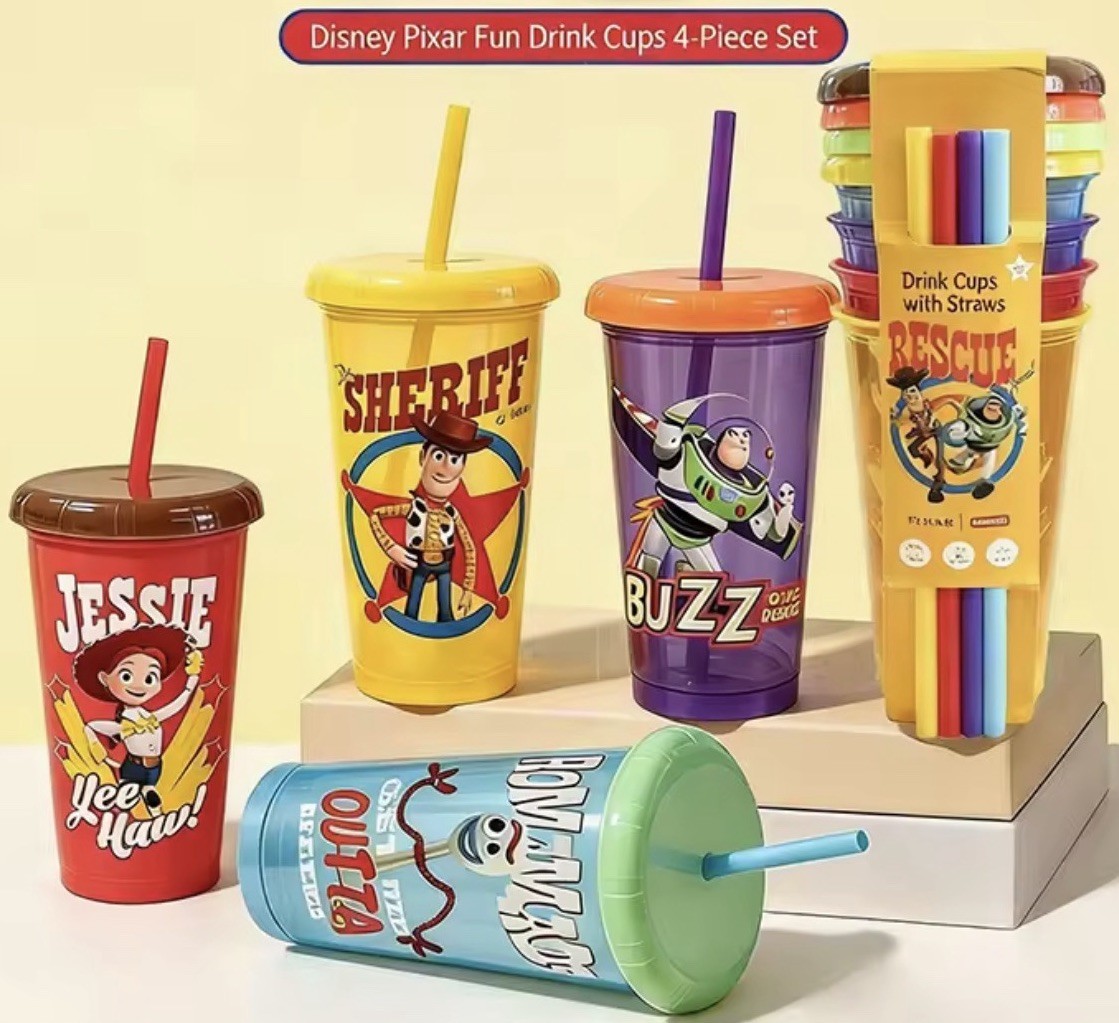 Disney Pixar Toy Story 5 | MINISO Reusable Kids x4 Cups w/ Lids & Straws Sealed