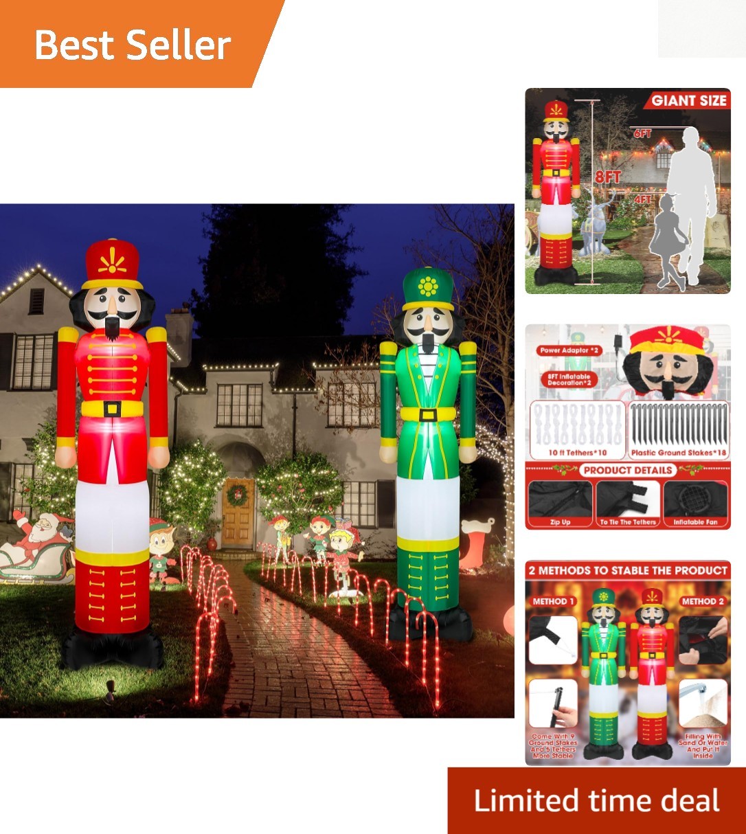 2 Pcs 8ft LED Inflatable Nutcracker Decorations - Perfect for Festive Yards