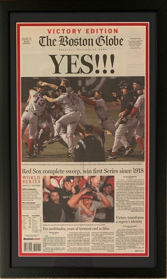 Boston Red Sox 2004 World Series Champions Globe Framed Original Newspaper YES