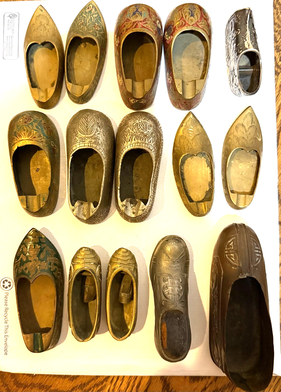 15 VINTAGE METAL MINIATURE SHOES-MOSTLY FROM INDIA
