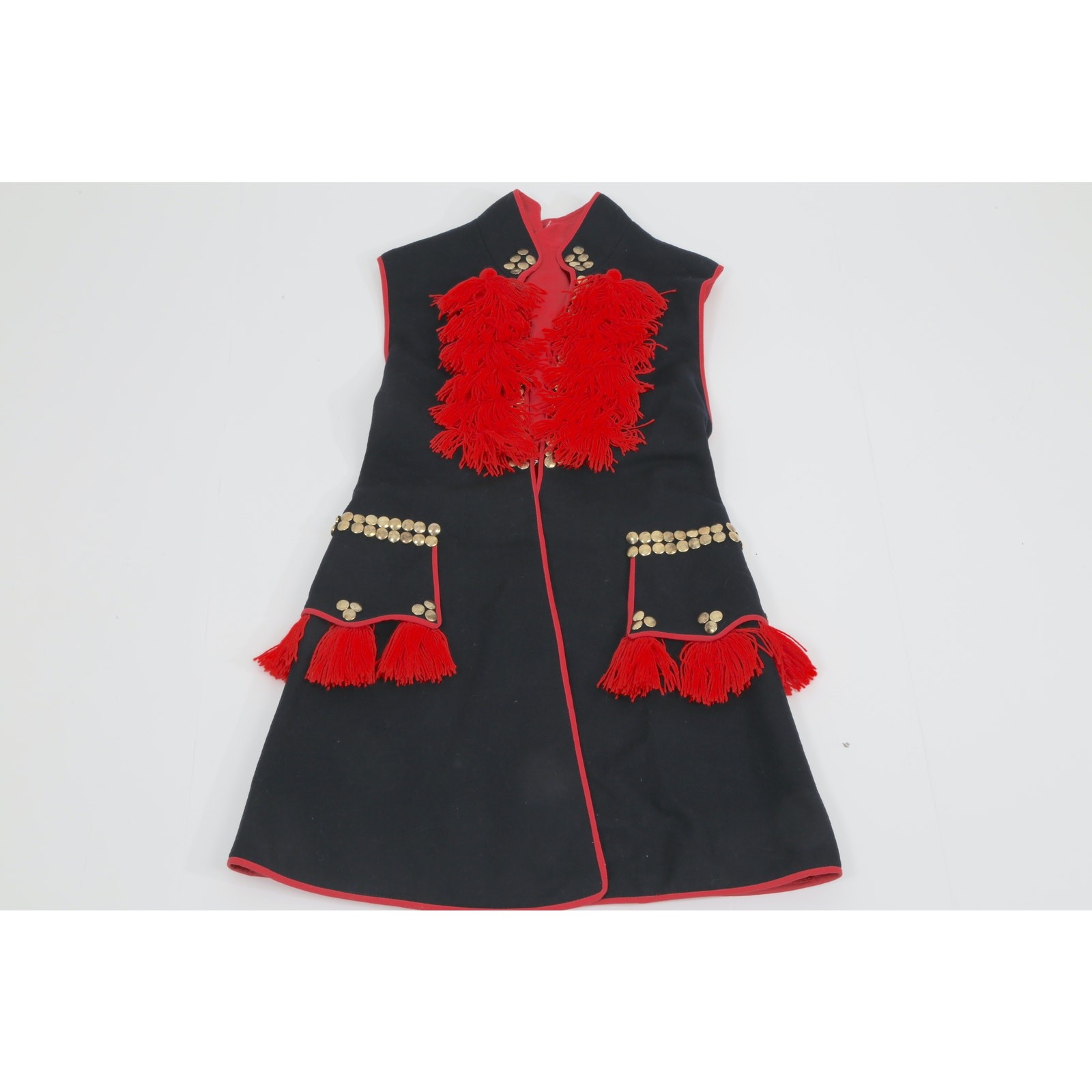 Vintage Polish Krakow Folk Costume Coat Vest Tassel Boho Kids 6Y