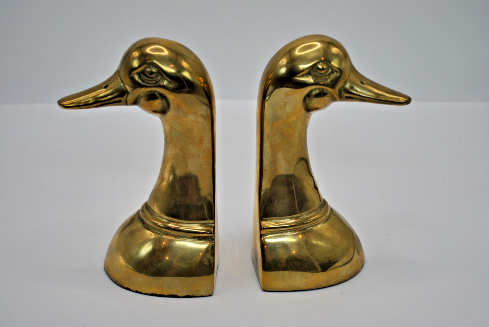 Vintage Set of 2 Solid Brass 6.5” Mallard Duck Head Bookends MCM Korea