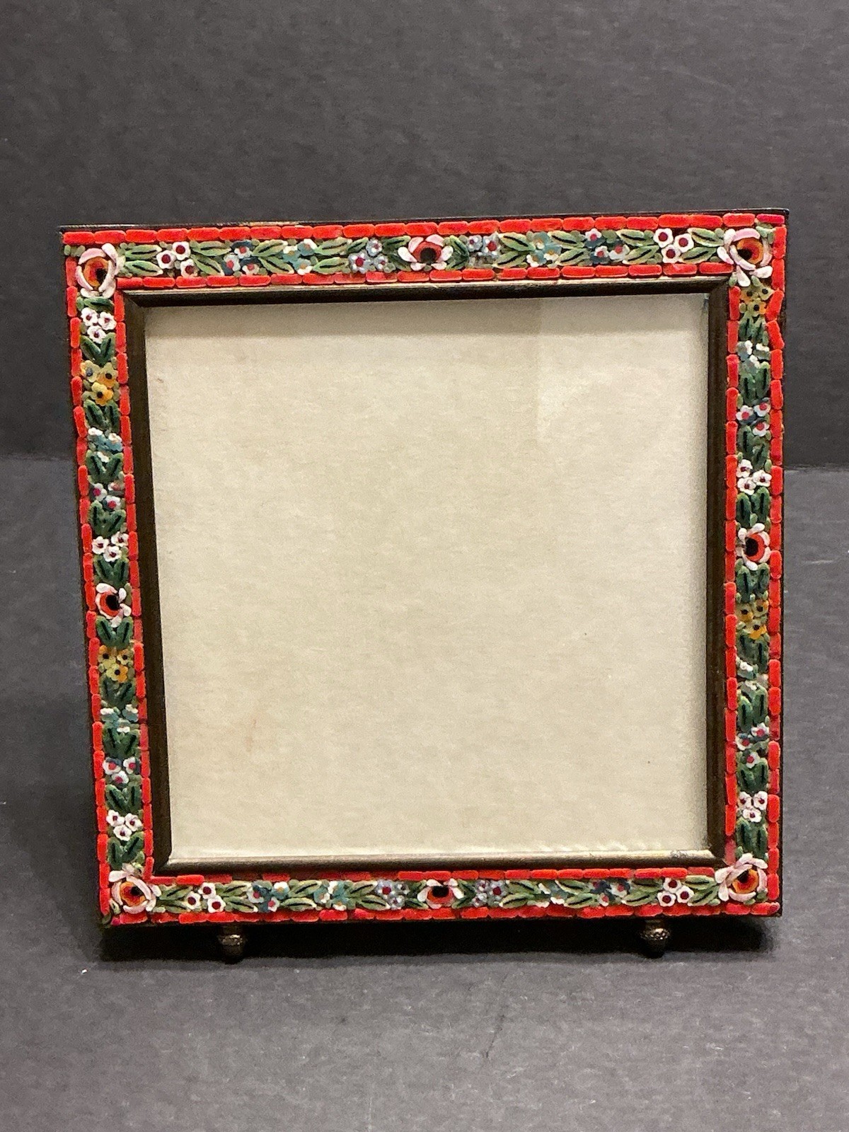 Antique Italian Micro Mosaic Mille Fleur Frame 3” X 3”
