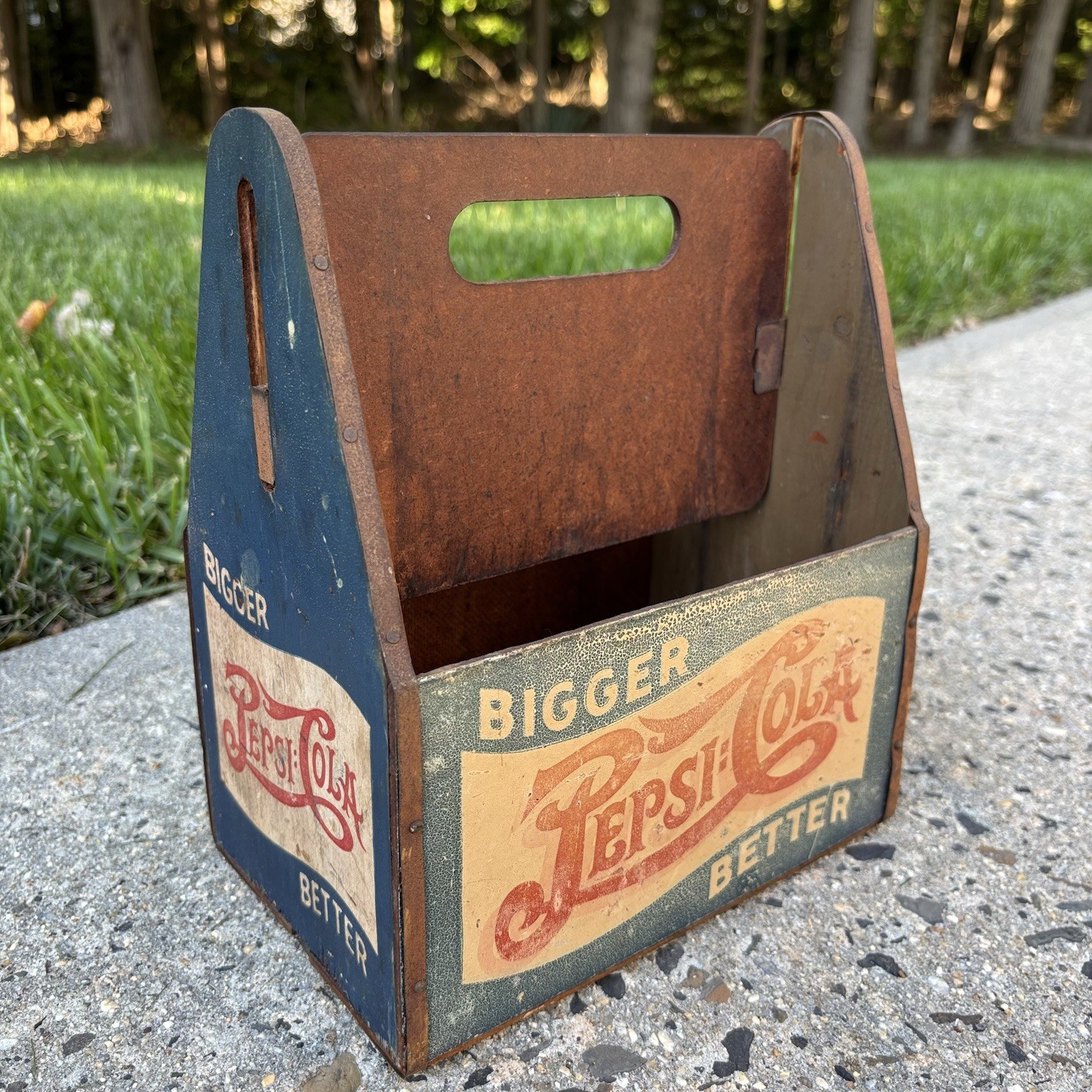 Antique Bigger Better Pepsi Cola Masonite 6-Pack Soda Bottle Carrier Vintage
