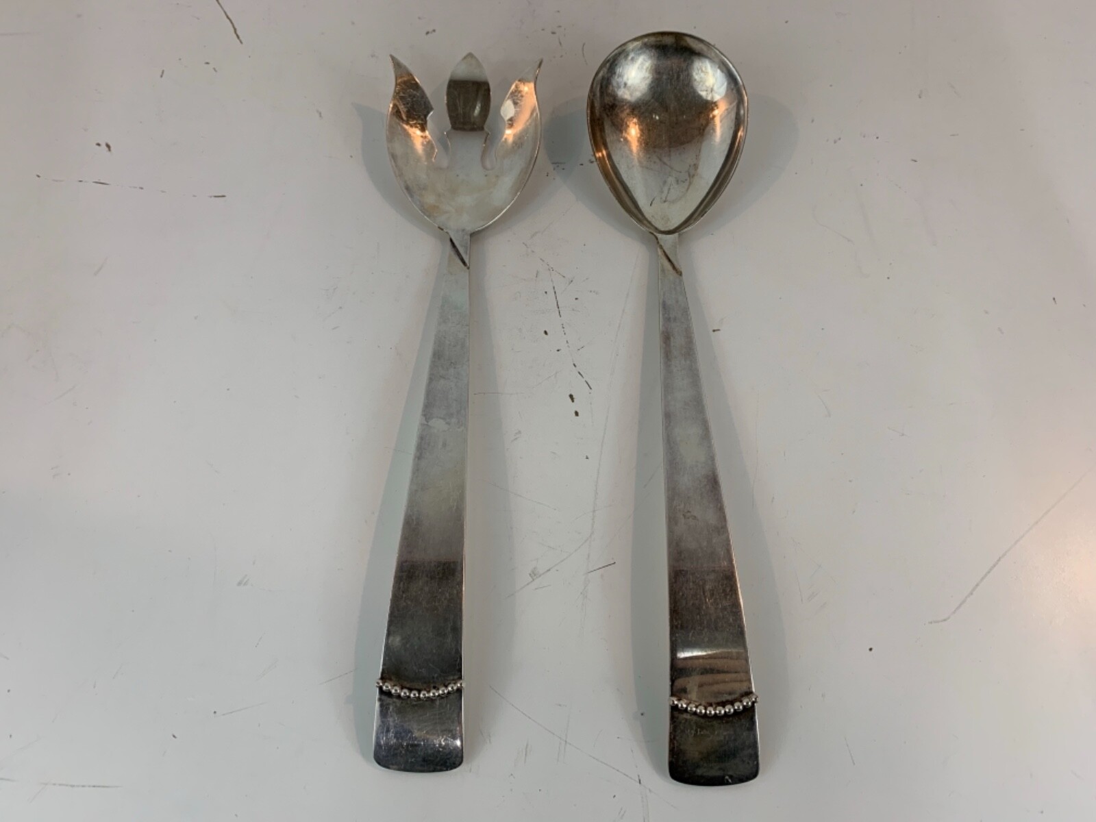 Vintage Three Crown Silversmiths  Silverplate Fork & Spoon Salad Serving Set