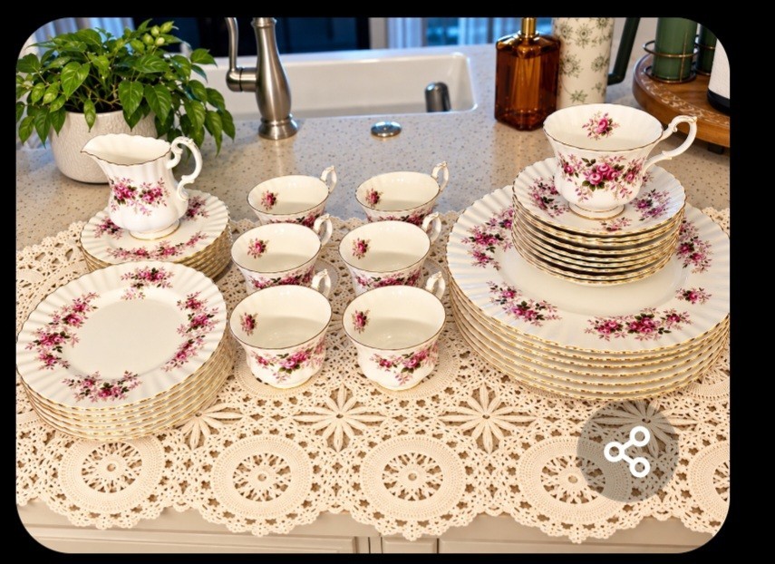 Vintage OLD Lavendar & Rose China  ROYAL Dalton Dishes W Teacups ANTIQUES 