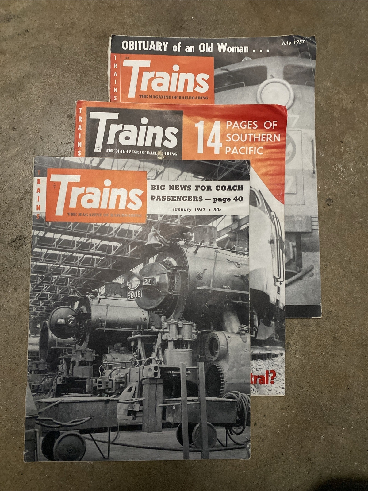 VTG 1957 Trains Magazine Lot of 3  Jan, Feb, July  Vol 17 No 3, 4,,9 Railroading