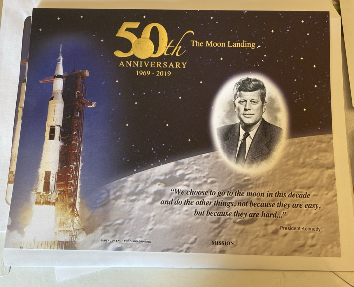  Apollo 11 50th Anniversary 2019 Engraved Prints Mission, Giant Leap, Kennedy