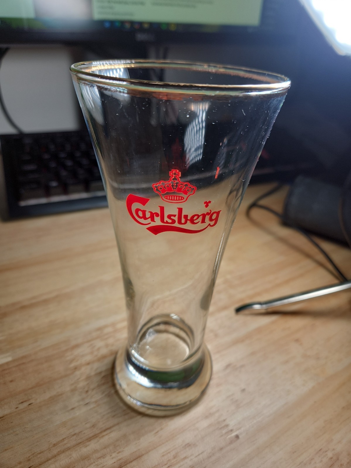 Carlsberg Pilsner Gold Rim Beer Glass-Red Lettering