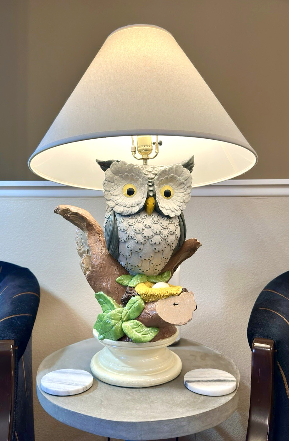 RARE Vintage 1980 Calif Originals Owl Lamp Chalkware Apsit Brothers Mid Century